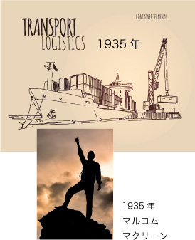 コンテナ船とマルコム・マクリーンのイメージ